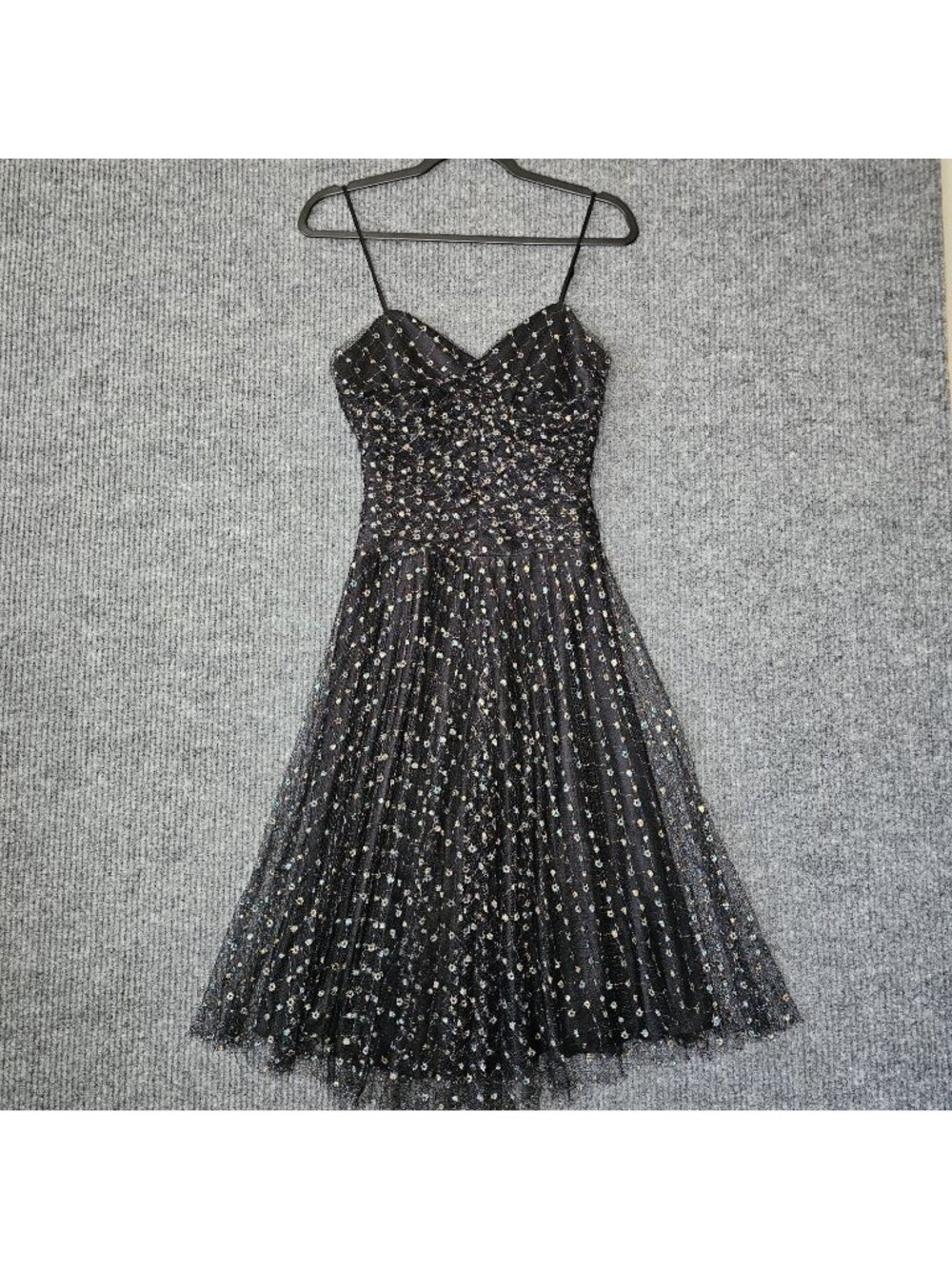 Betsey Johnson sz 4 XS S Mini Lace Glitter Tulle Formal Dress Black Y2K prom